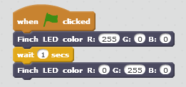 Scratch script with two LED blocks