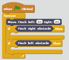 Scratch program showing checks for obstacles