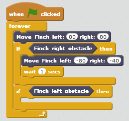 Scratch program showing right obstacle avoidance